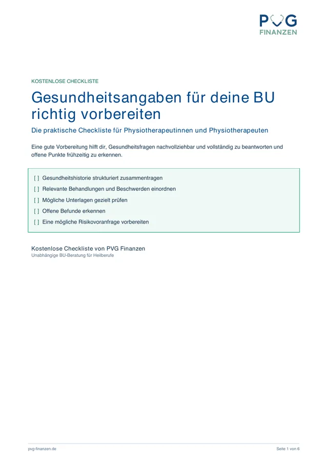 Gesundheits-Checkliste für Physiotherapeutinnen und Physiotherapeuten